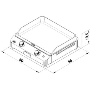 Plancha gaz ENO Fusion 60 Inox 2 brûleurs à poser, 57x39 cm