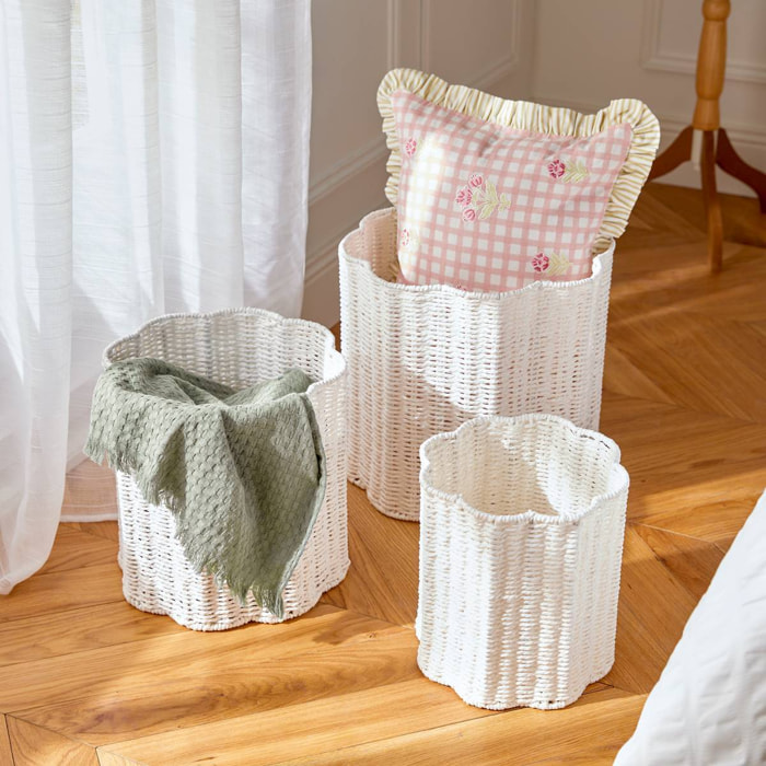 Lot de 3 paniers de rangement Fleur de rose blanc