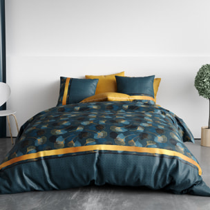 Parure housse de couette imprimé 100% coton - ginko - jaune
