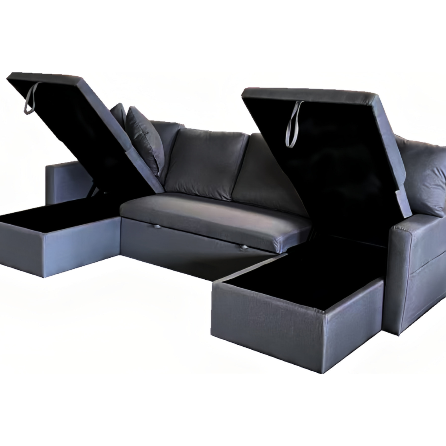 ELLA - Canapé panoramique convertible avec coffre 4 places en tissu - gris foncé