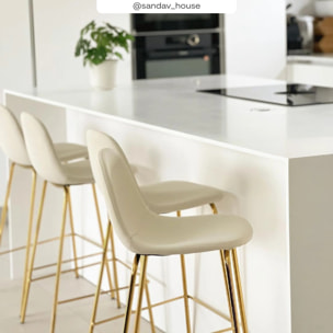 Chaise pour îlot central en cuir synthétique blanc 65 cm, pieds dorés - Henrik
