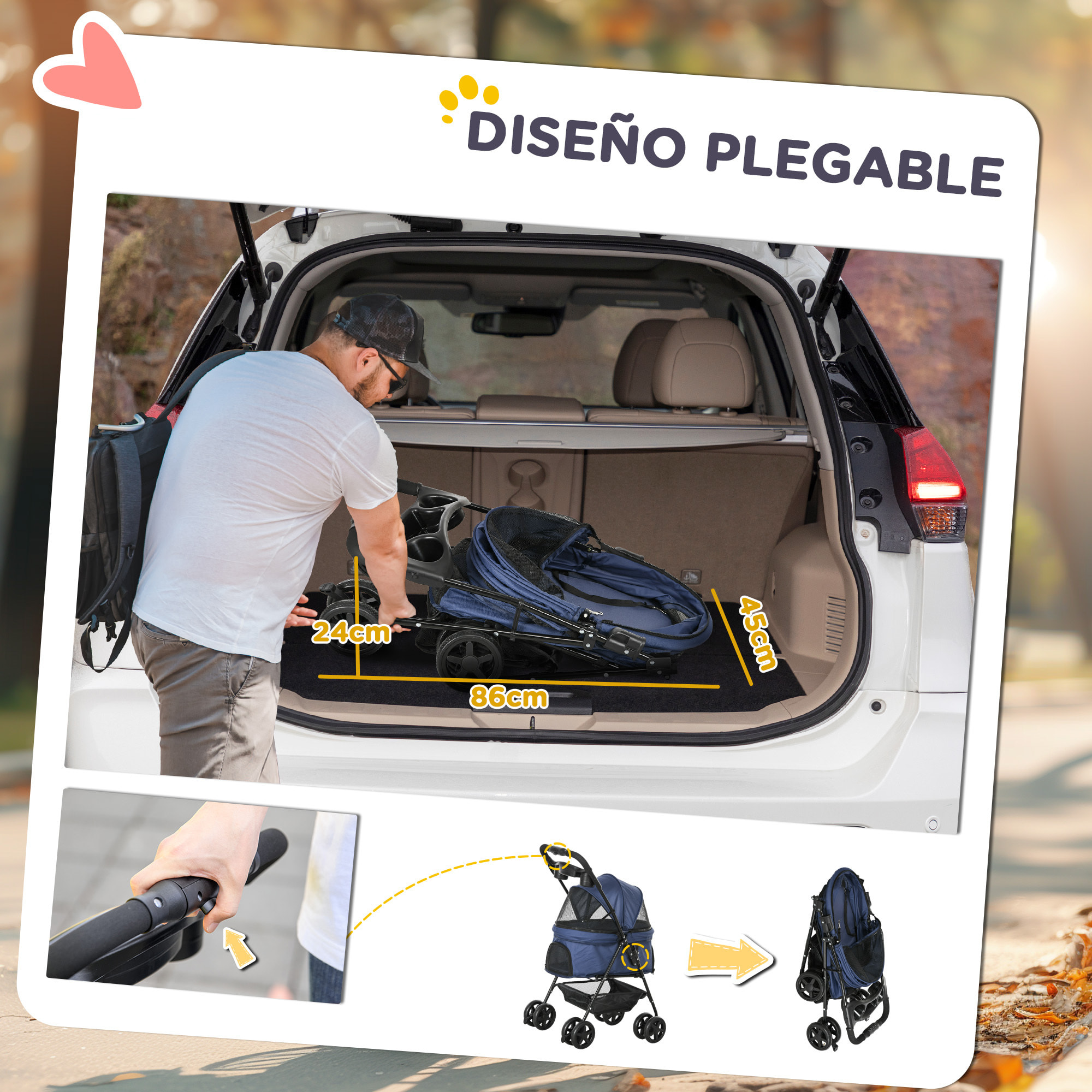 Cochecito para Perros Plegable Carrito para Perros Pequeños con Ruedas Universales Cesta de Almacenaje Correas de Seguridad y Ventanas 67x45x96 cm Azul Oscuro