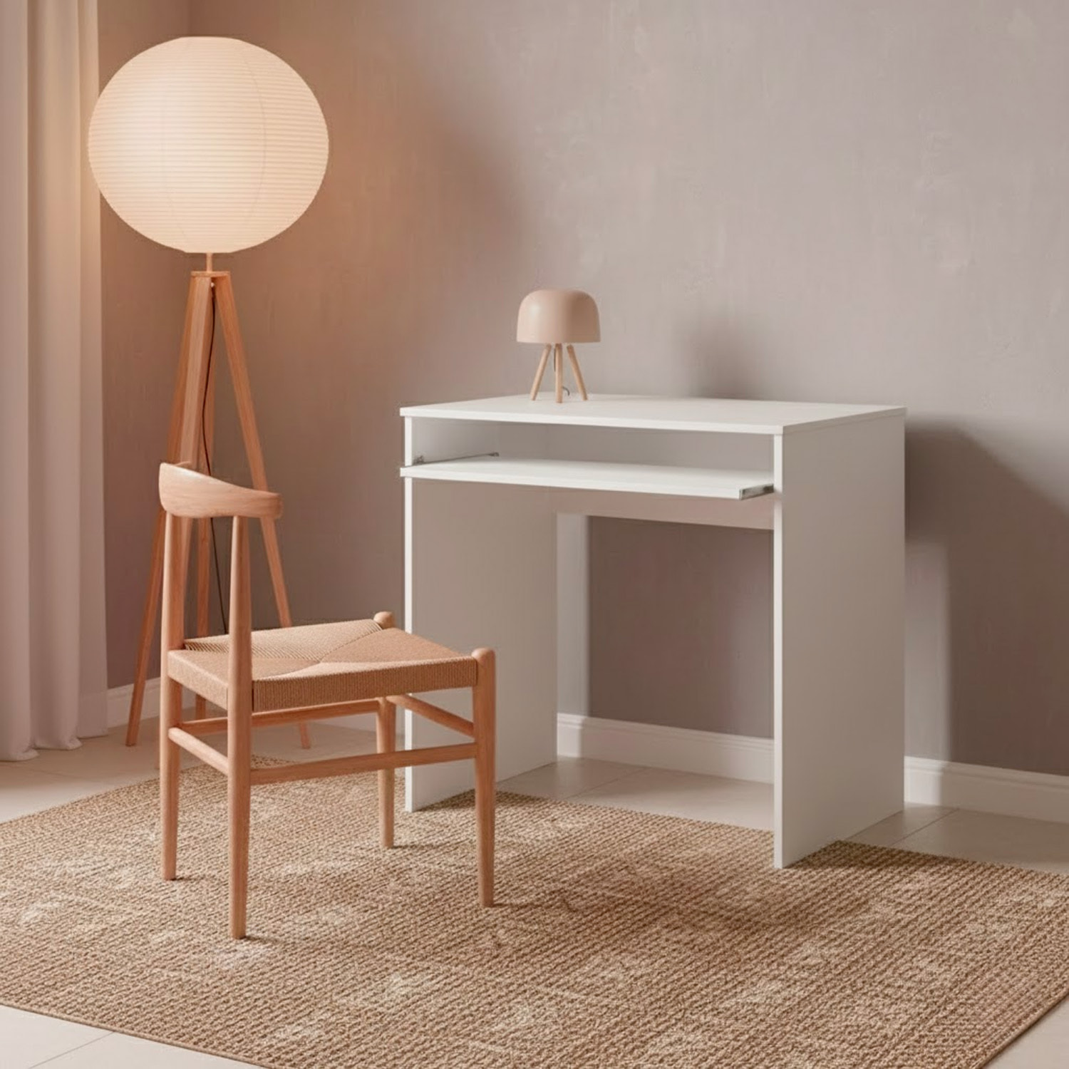 Scrivania Per Cameretta Postazione Desk PC Studio Ufficio Design Moderno Piano Scorrevole Piedini ABS Studio Compiti Lavoro 90x54x79 Cm Bianco Opaco