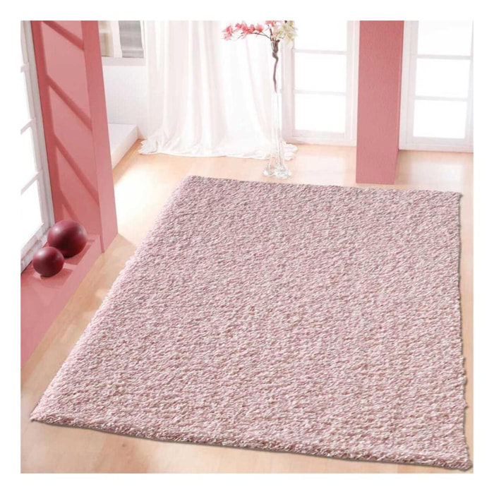 Tapis longs poils shaggy 120x170 rectangle tissé rose clair motif uni SIMPLE