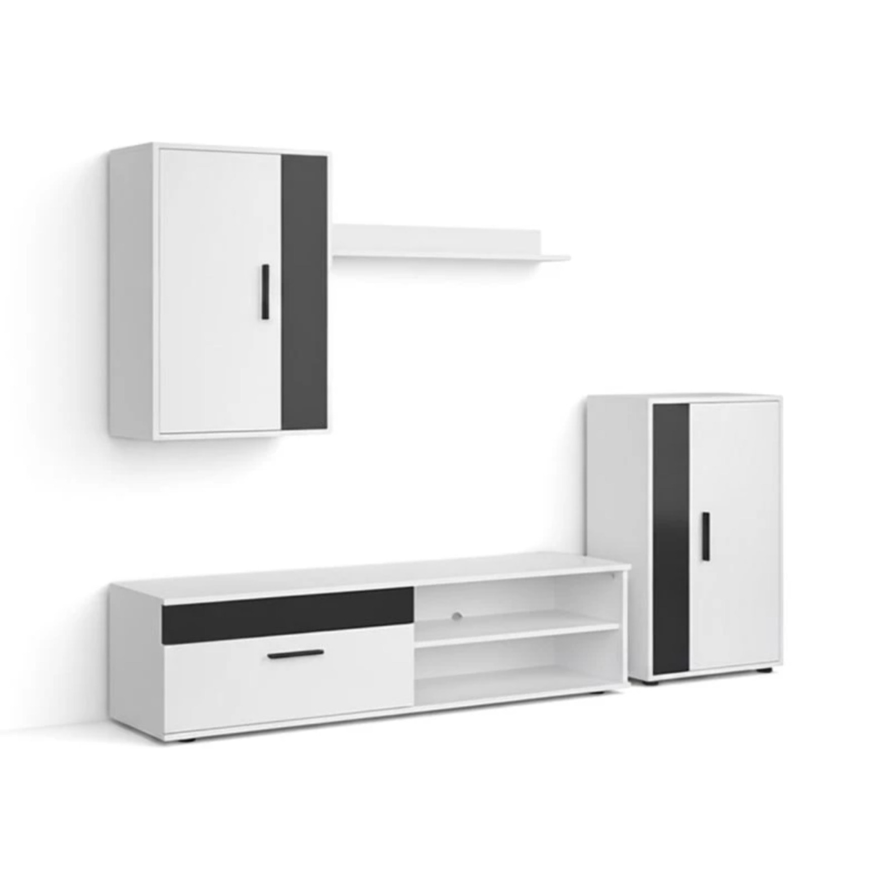 Mueble de salón modular Lunet en blanco artik negro 190 cm Blanco Artik (Blanco Mate) - Negro