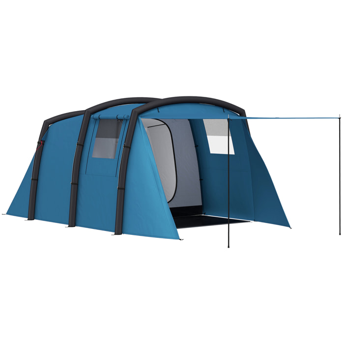 Tente de camping gonflable tunnel - 3-6 personnes - 420 x 200 x 150 cm - pompe incluse - bleu