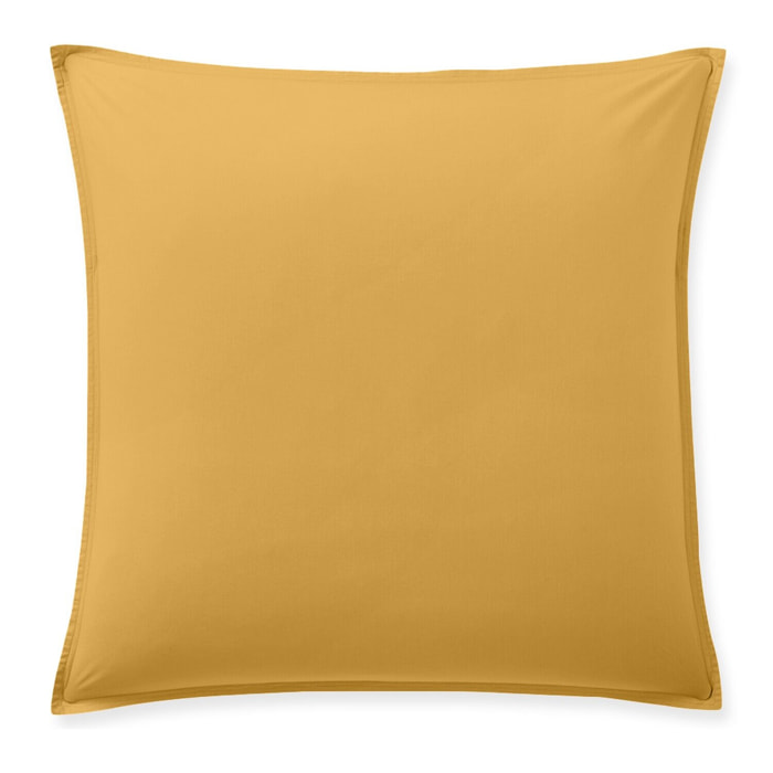 Paire de taies d'oreiller percale de coton lavé jaune moutarde