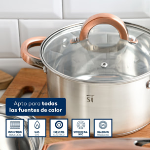 Batería de cocina 10pc en acero inox 2xø16cm 2xø18cm 2xø20cm con tapas san ignacio