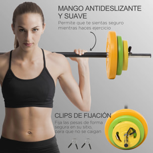 Conjunto de Banco de Pesas Multifuncional y Barra de Pesas con 6 Discos de Pesos Intercambiables para Entrenamiento Fuerza y Brazos en Gimnasio 165x68x114 cm 130x28x28 cm Multicolor