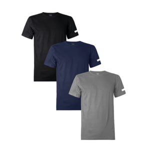 3 T-shirt da Uomo Girocollo in 100% Cotone Navigare, Art. 513 Ass (Nero-Navy-Grigio)