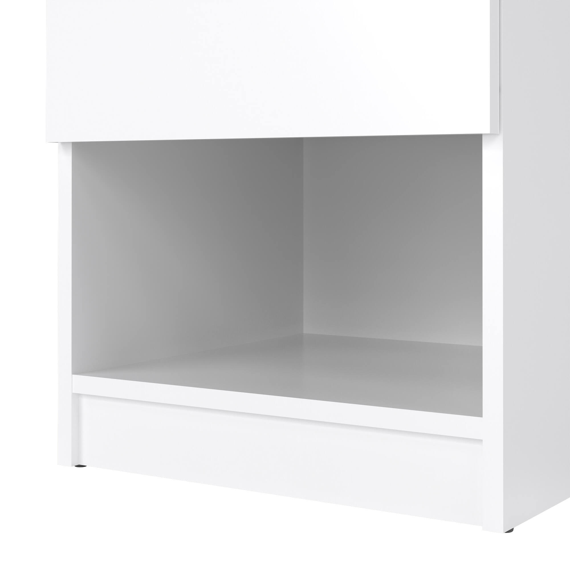 Comodino Scolastica, Comò basso, Tavolino da notte, Mensola da letto, 40x40 h50 cm, Bianco lucido