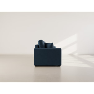 Cyrus - Canapé droit 3 places convertible en velours côtelé - Bleu