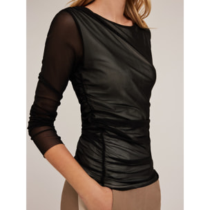 Motivi - Camiseta de manga larga en tul - Negro