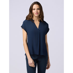 Oltre - Blusa in viscosa con profili in raso - Blu