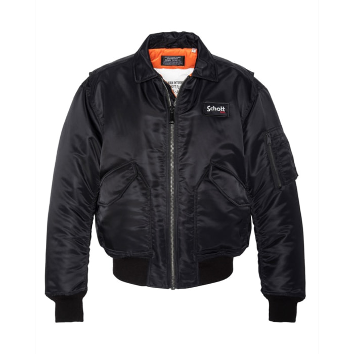 210-90RS OVERSIZE CWU JACKET WITH DETACHABLE SCHOTT BADGE 100% RECYCLED NYLON Nero