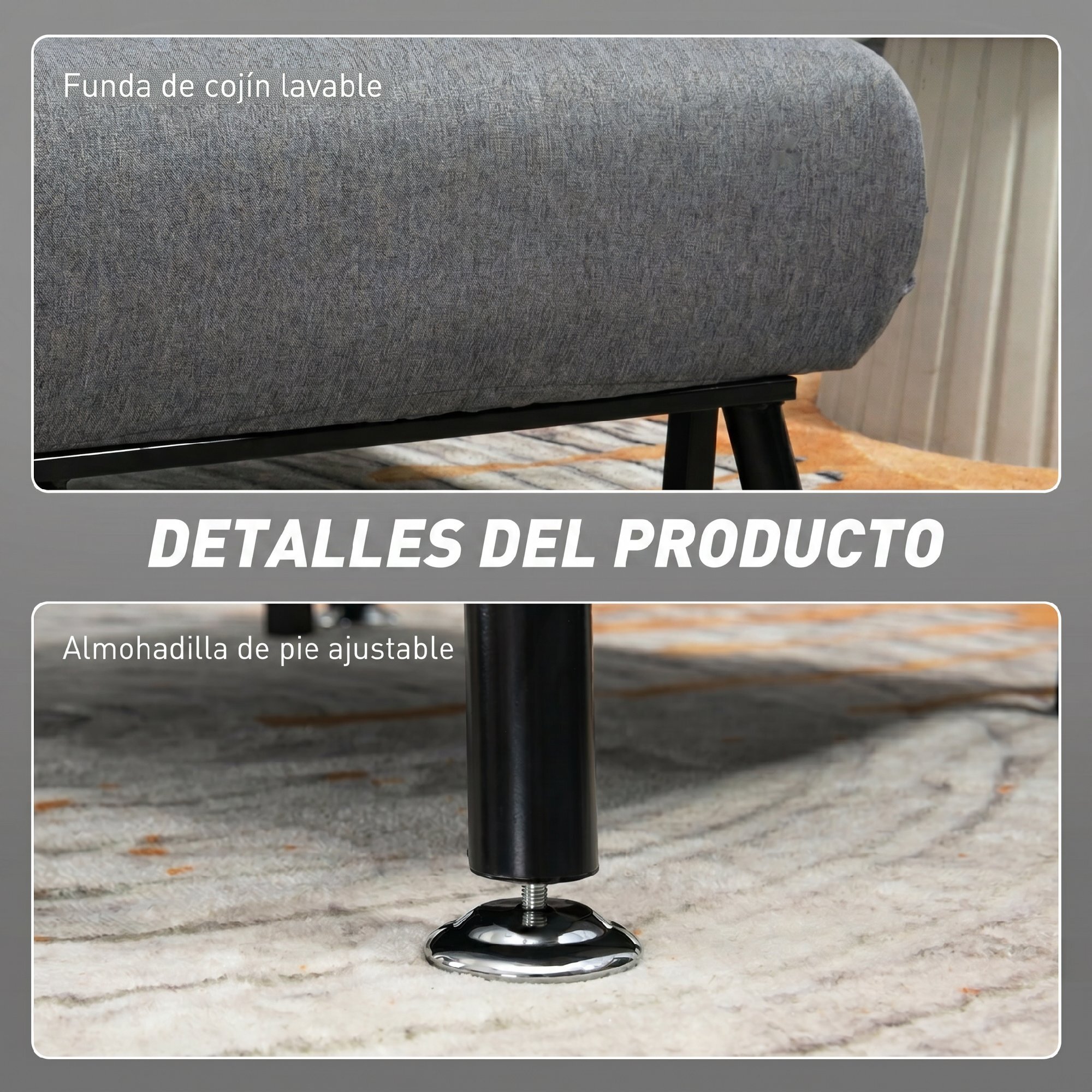 Sofá Cama de 1 Plaza 3 en 1 Sofá Cama Plegable Tapizado en Lino con Respaldo Ajustable de 5 Niveles y Almohada Acolchada para Oficina Dormitorio Salón 75x70x75 cm Gris Oscuro