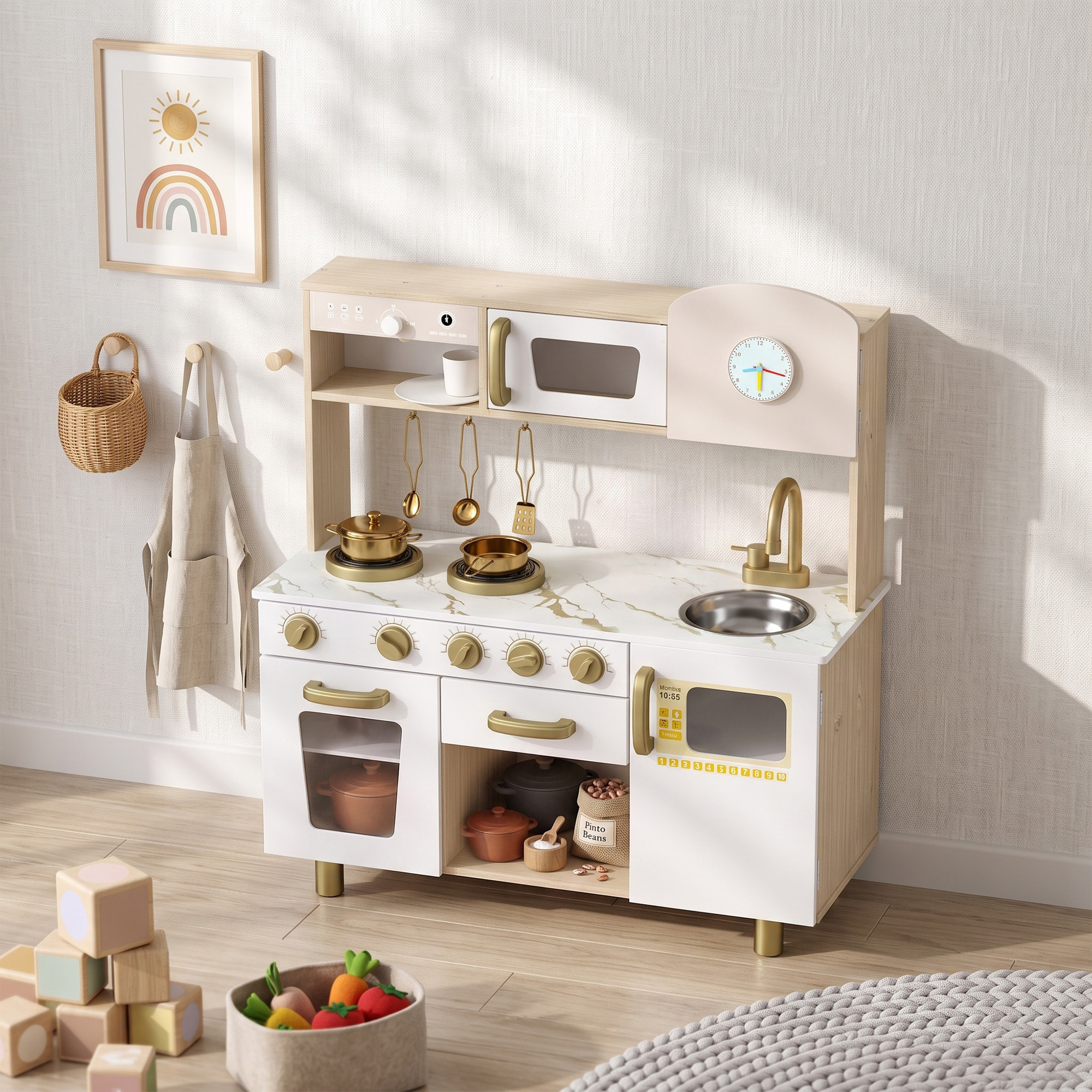 Cuisine enfant bois design rétro équipement et accessoires multiples