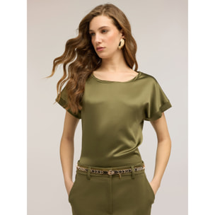 Motivi - T-shirt bimaterica misto cotone - Verde militare