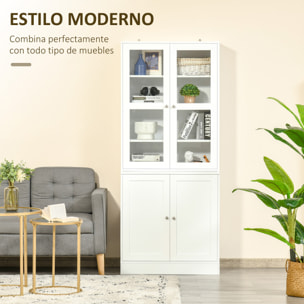 Vitrina Armario de Libros con 4 Puertas y Estantes Ajustables Estilo Moderno Armario de Cocina para Salón Cocina Oficina Dormitorio 76x40x178,5 cm Blanco