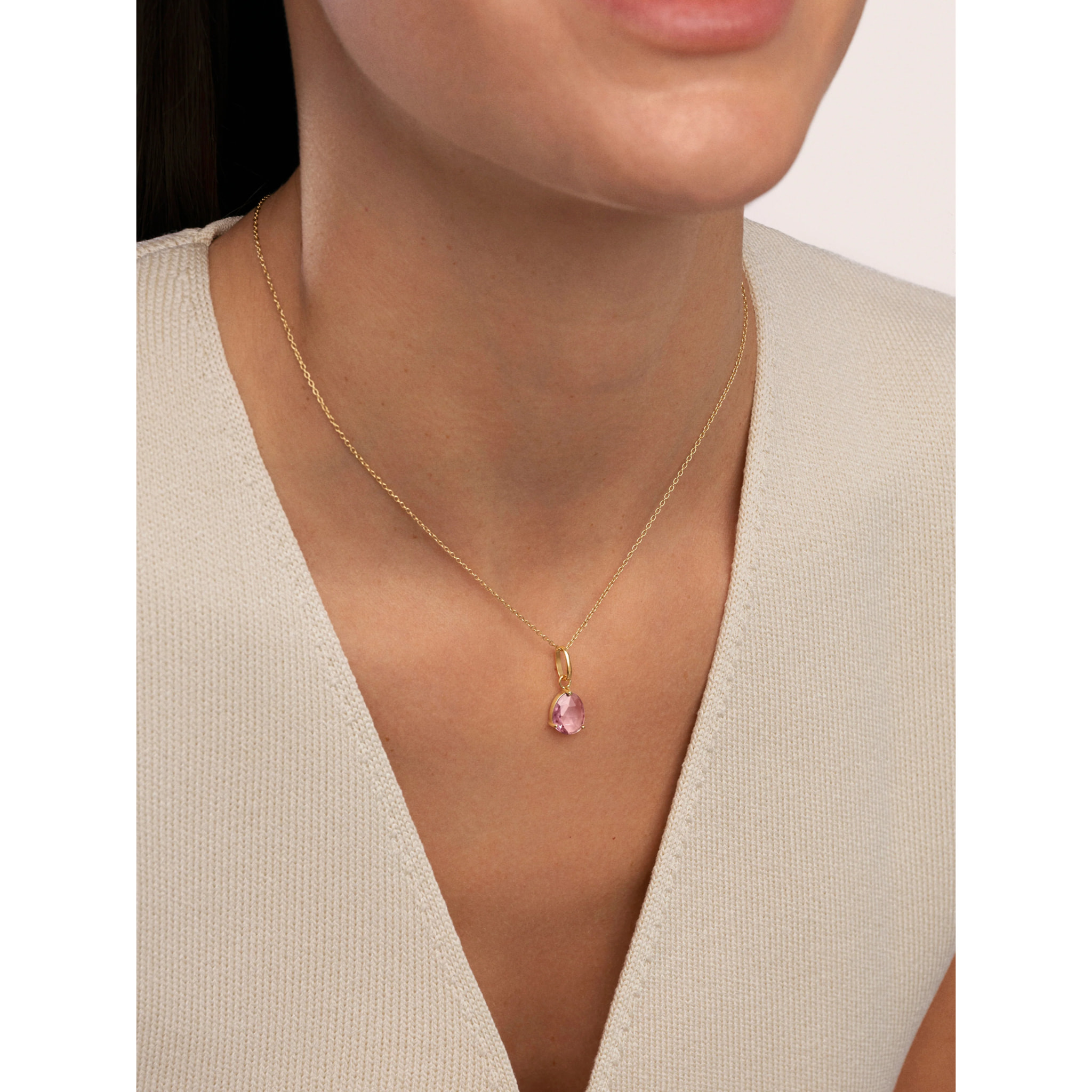 Collar Birthstone Turmalina Rosa Plata Baño Oro