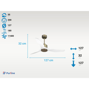 Ventilateur de plafond Réversible  Thermostat Wifi Moteur à courant continu Toits en pente Télécommande Adaptateur 2/3 Lames Hypersilence Mémoire