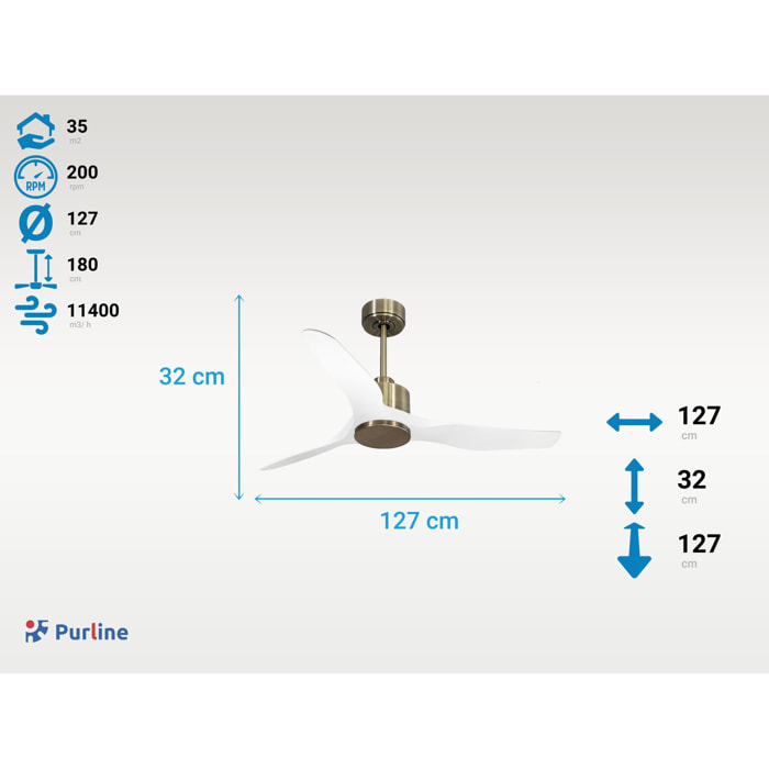 Ventilateur de plafond Réversible  Thermostat Wifi Moteur à courant continu Toits en pente Télécommande Adaptateur 2/3 Lames Hypersilence Mémoire
