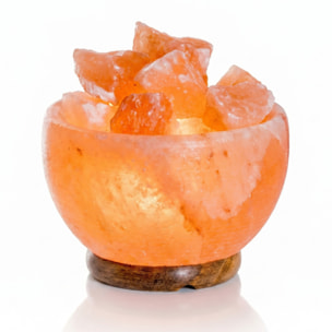 Lampada di sale himalayano Fire Bowl con cristalli naturali 12x14 cm, luce calda rilassante con base in legno, lampada decorativa sale rosa con interruttore, ideale per casa benessere yoga e idea regalo