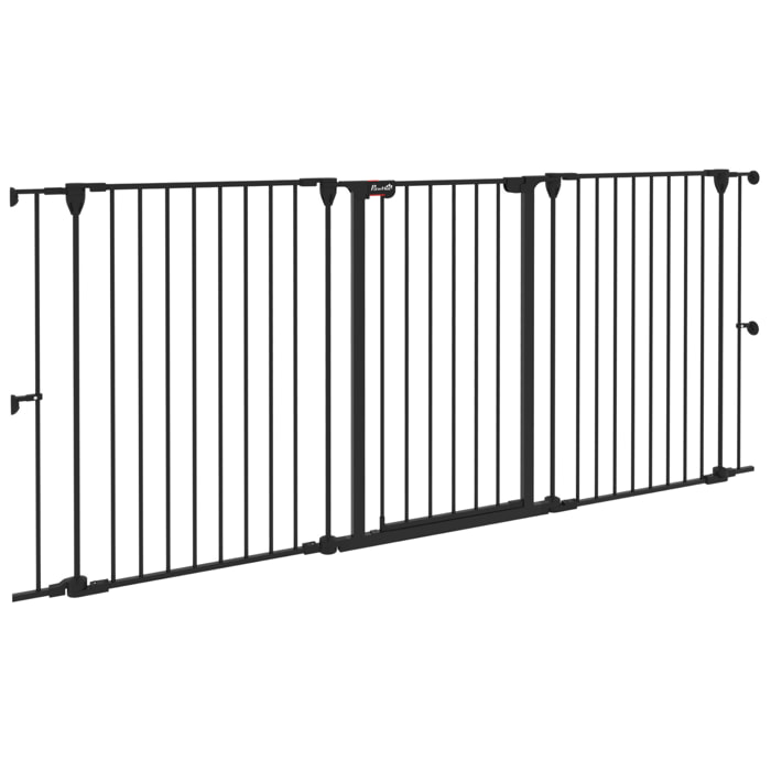 Barrera para Perros de Acero Valla para Mascotas Plegable de 3 Paneles con Doble Cerradura y Función de Bloqueo Auxiliar para Puerta Pasillo Escalera 206x90 cm Negro