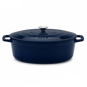 La Fonderie 1890 ALMA36, Cacerola de hierro fundido, 36cm, 7,7L, azul marino, compatible con todos los fuegos, inducción, gas, parrilla y horno.