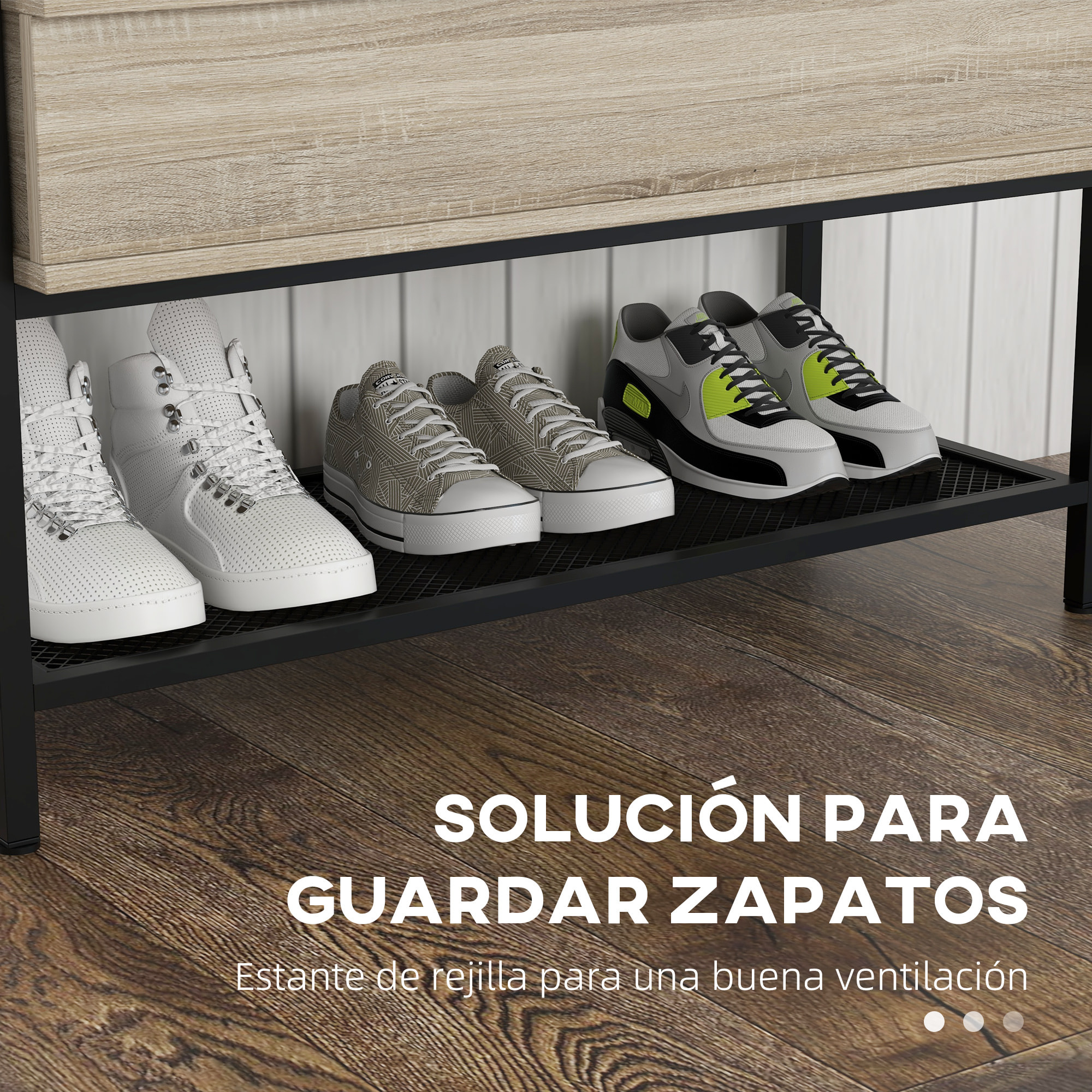 Banco Zapatero con Tapa Abatible Mueble Zapatero con Banco con Compartimento Oculto y Estante Inferior de Rejilla para 4 Pares de Zapatos para Pasillo Salón 84x39,5x61 cm Roble