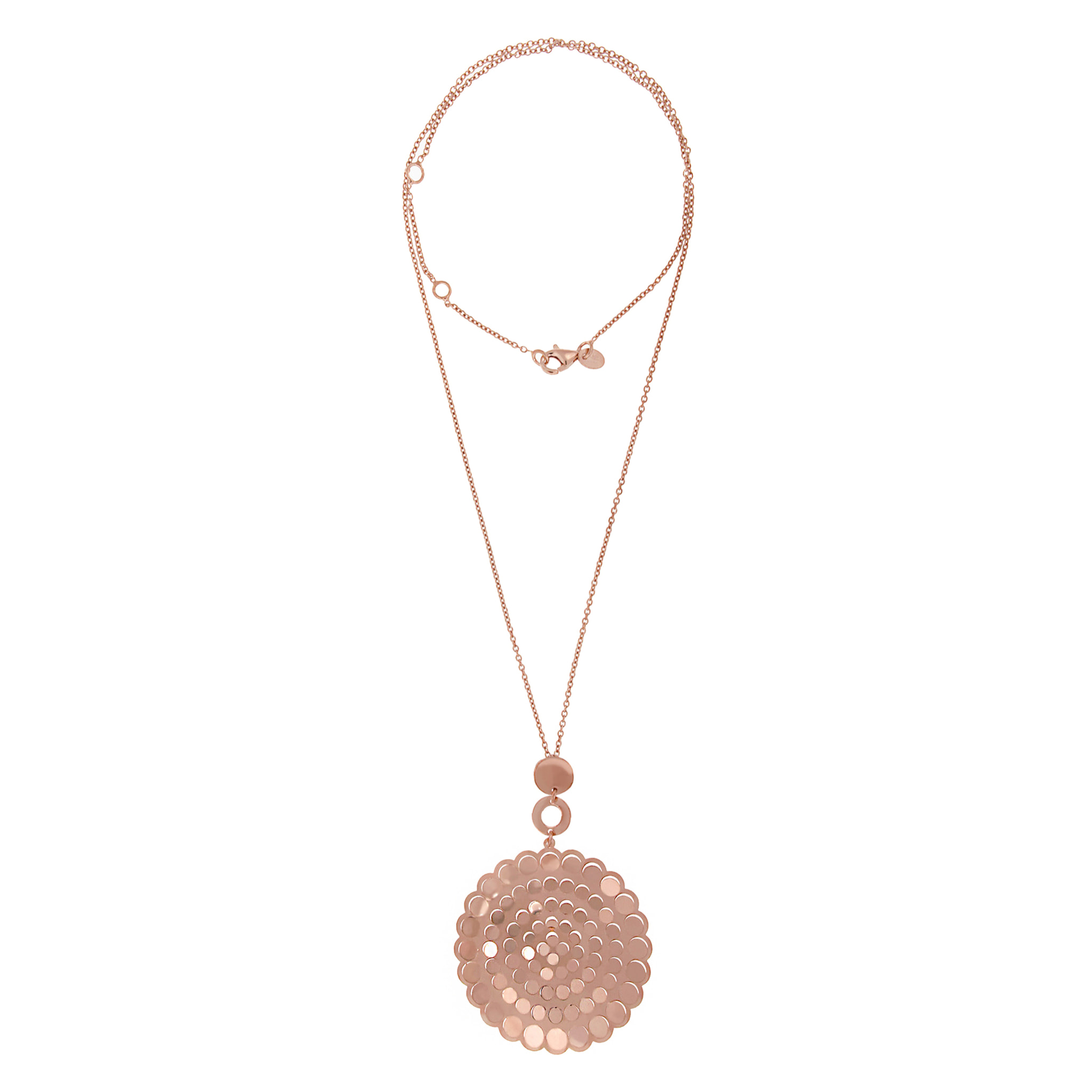 Collana in Argento 925 placcato Oro Rosa 18Kt con Catena Forzatina e Pendente Tondo a Specchietti