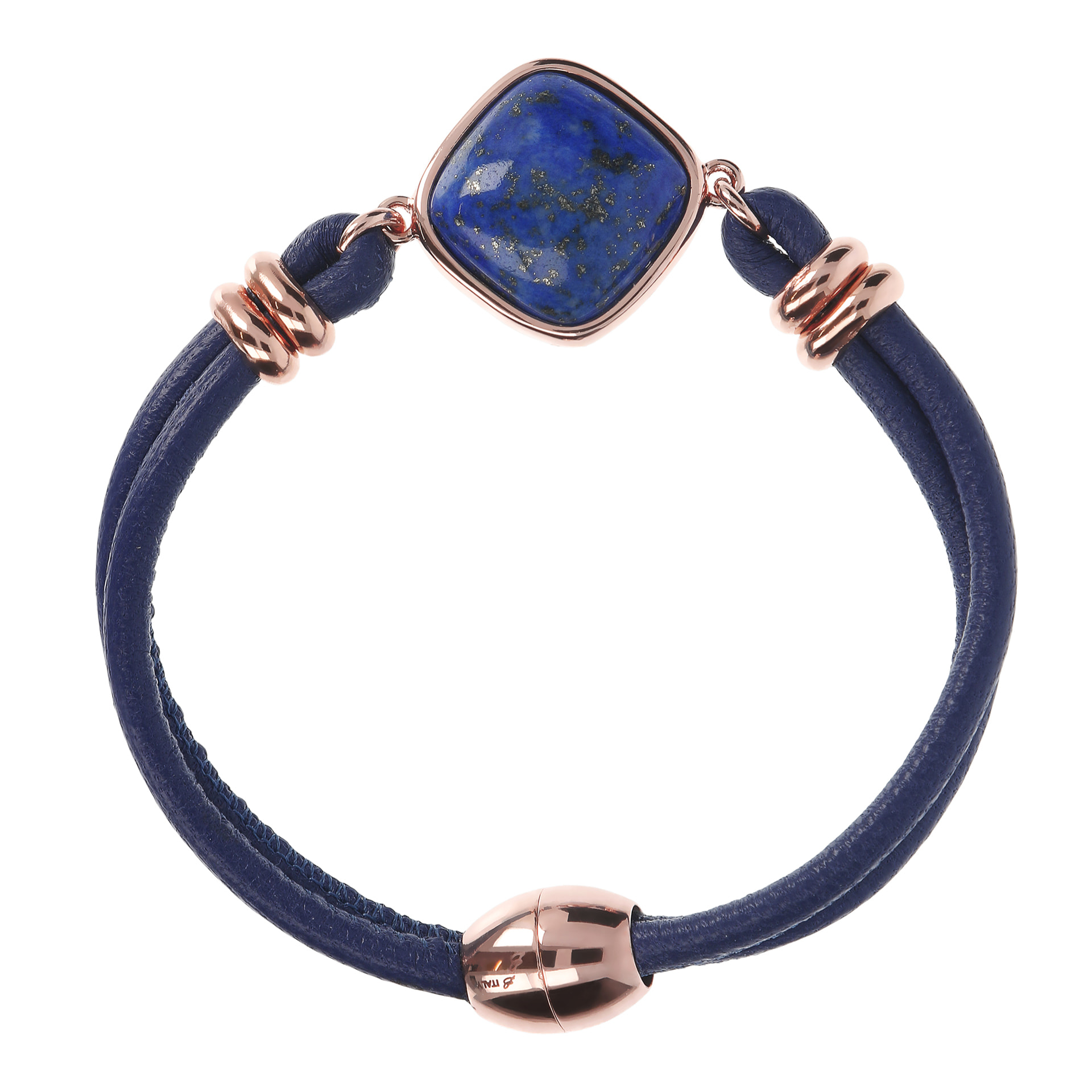 Bracciale con Cordino in Pelle Blu e Pietra Naturale Lapislazzuli