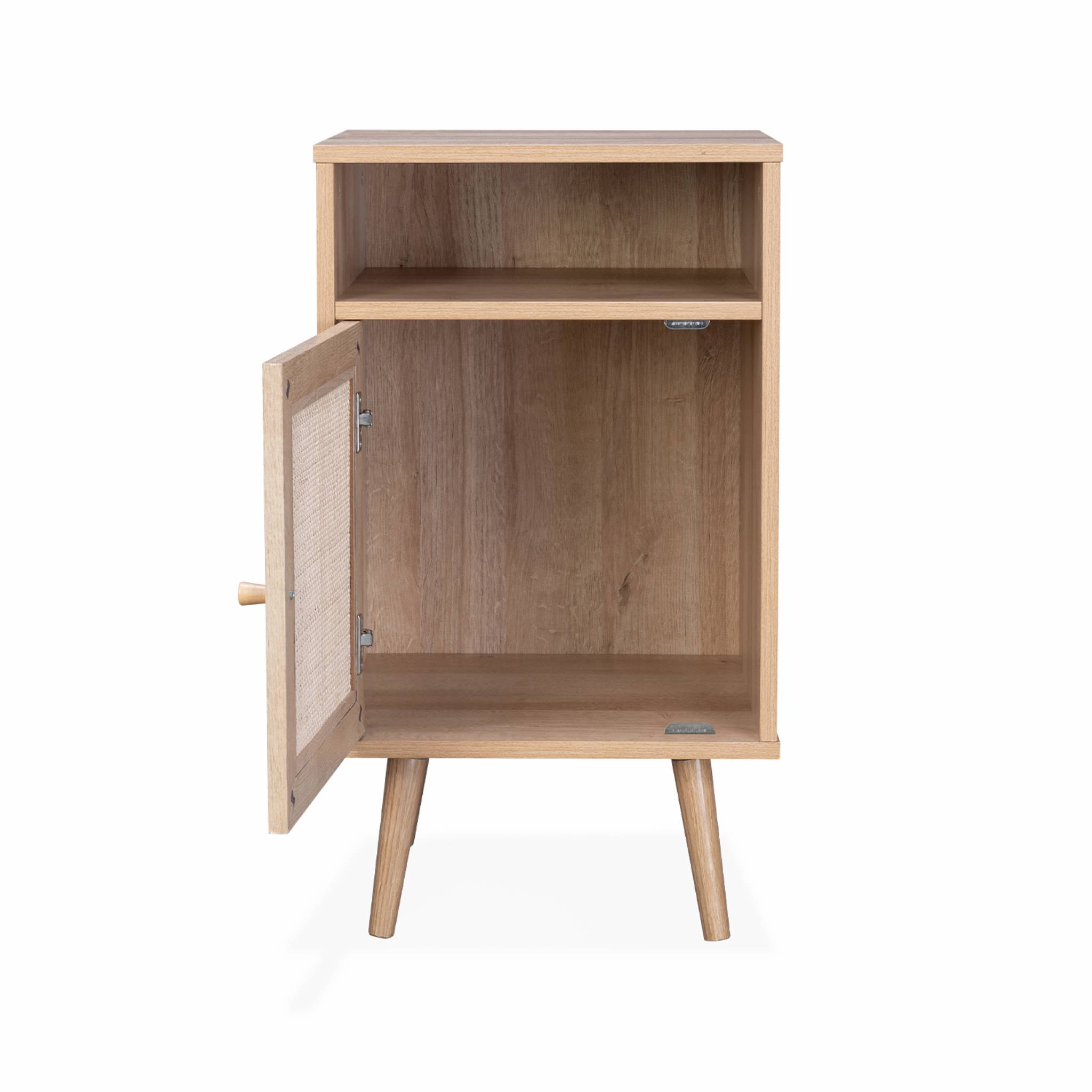 Table de chevet scandinave en cannage 1 porte (lot de 2) BOHÈME