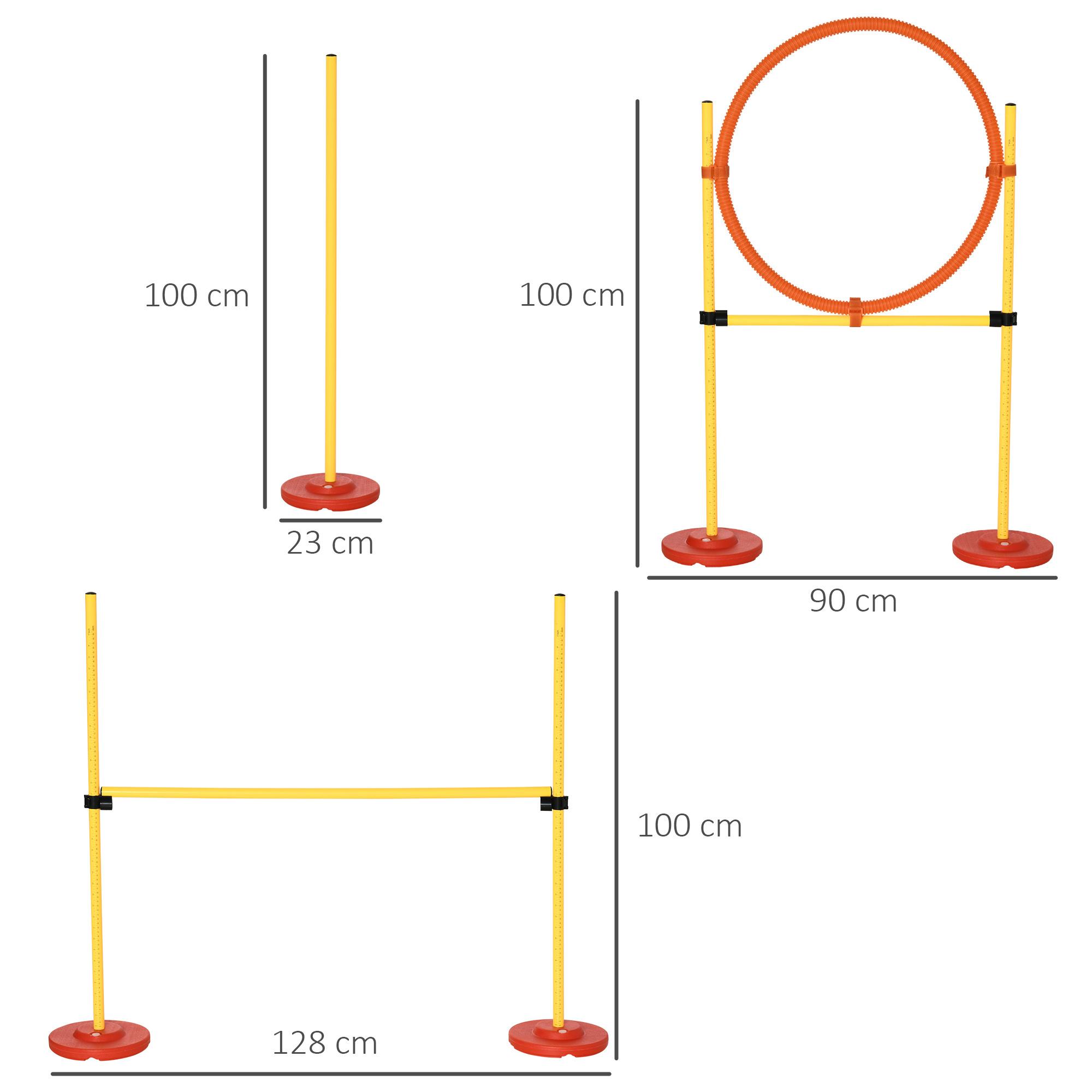 Equipo de Entrenamiento de Agilidad para Perros de 3 piezas Set de Agilidad con Obstáculos de Salto Aro Valla de Altura Ajustable y Bolsa de Transporte Amarillo