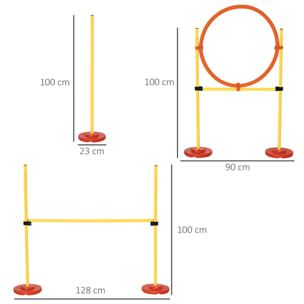 Equipo de Entrenamiento de Agilidad para Perros de 3 piezas Set de Agilidad con Obstáculos de Salto Aro Valla de Altura Ajustable y Bolsa de Transporte Amarillo