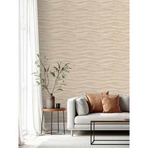 Papier peint effet bois sculpté vagues beige clair