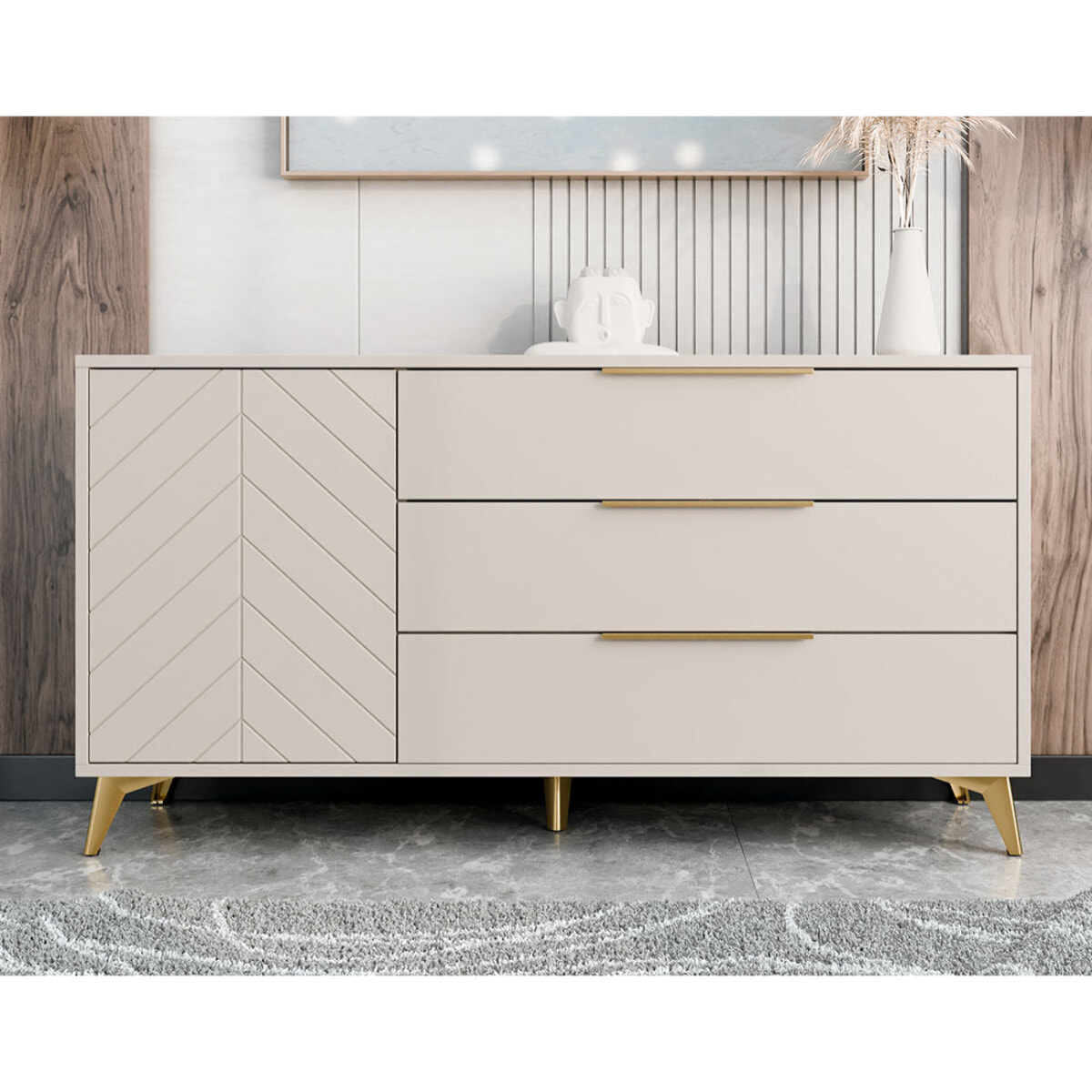 Boccioni - buffet bas - beige - 3 tiroirs et 1 porte - 154 cm - Beige
