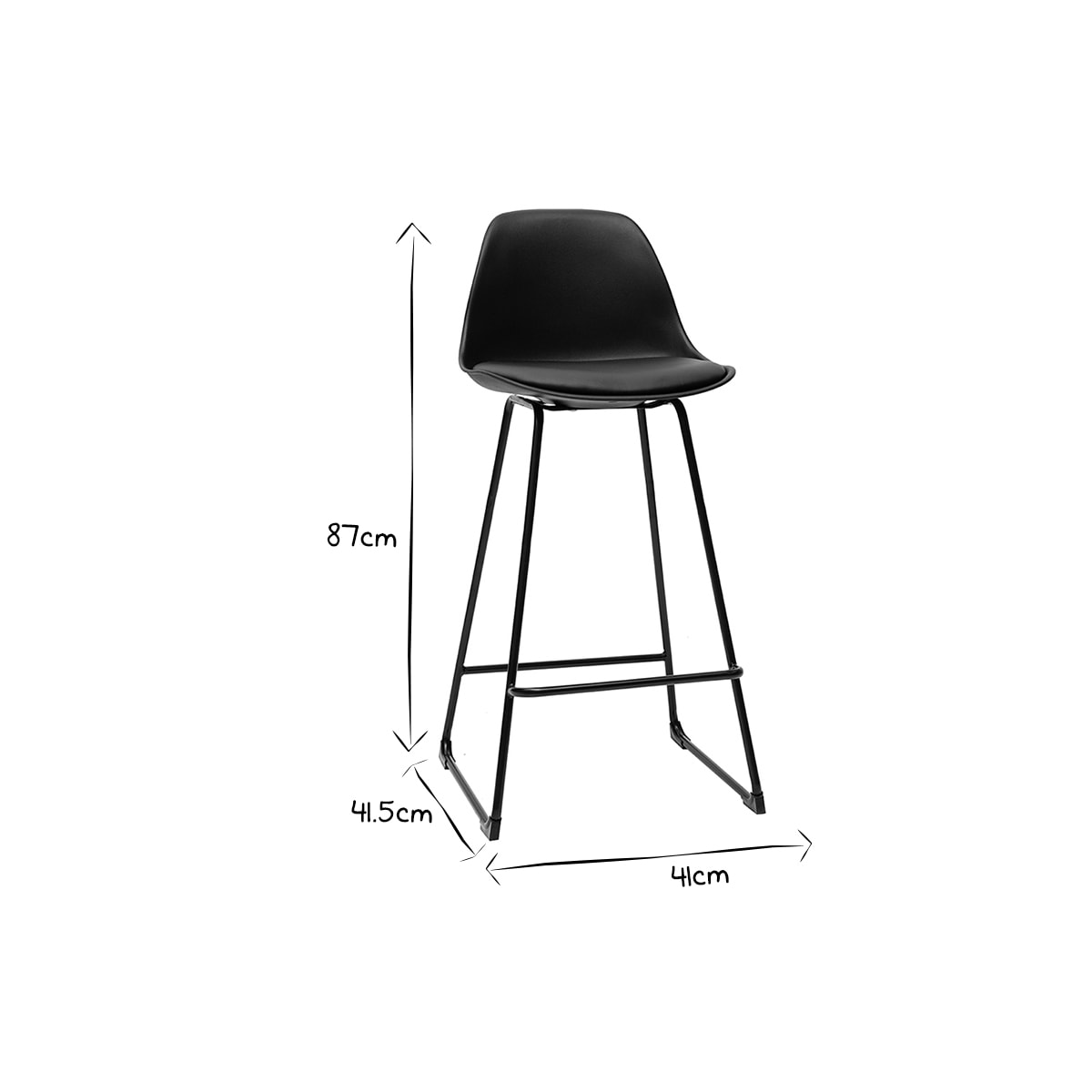 Tabourets de bar design noirs pieds métal 65 cm (lot de 2) FRANZ