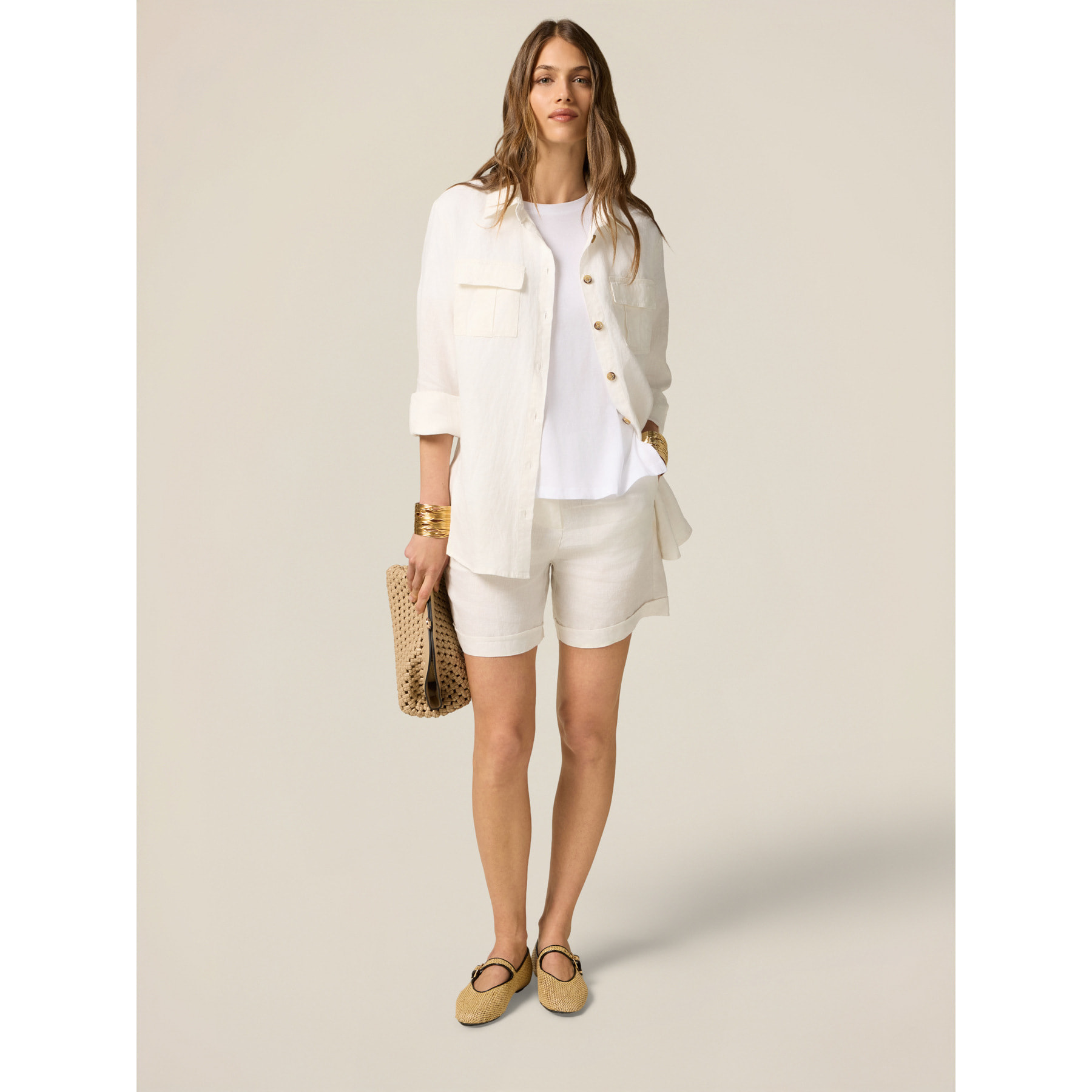 Oltre - Short 100% lino - Blanco