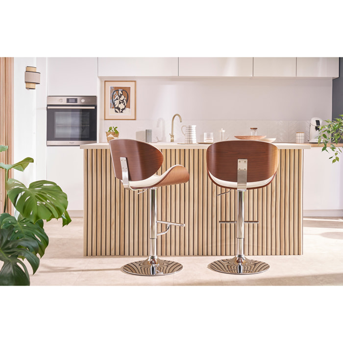 Tabouret de bar design blanc et bois clair WALNUT