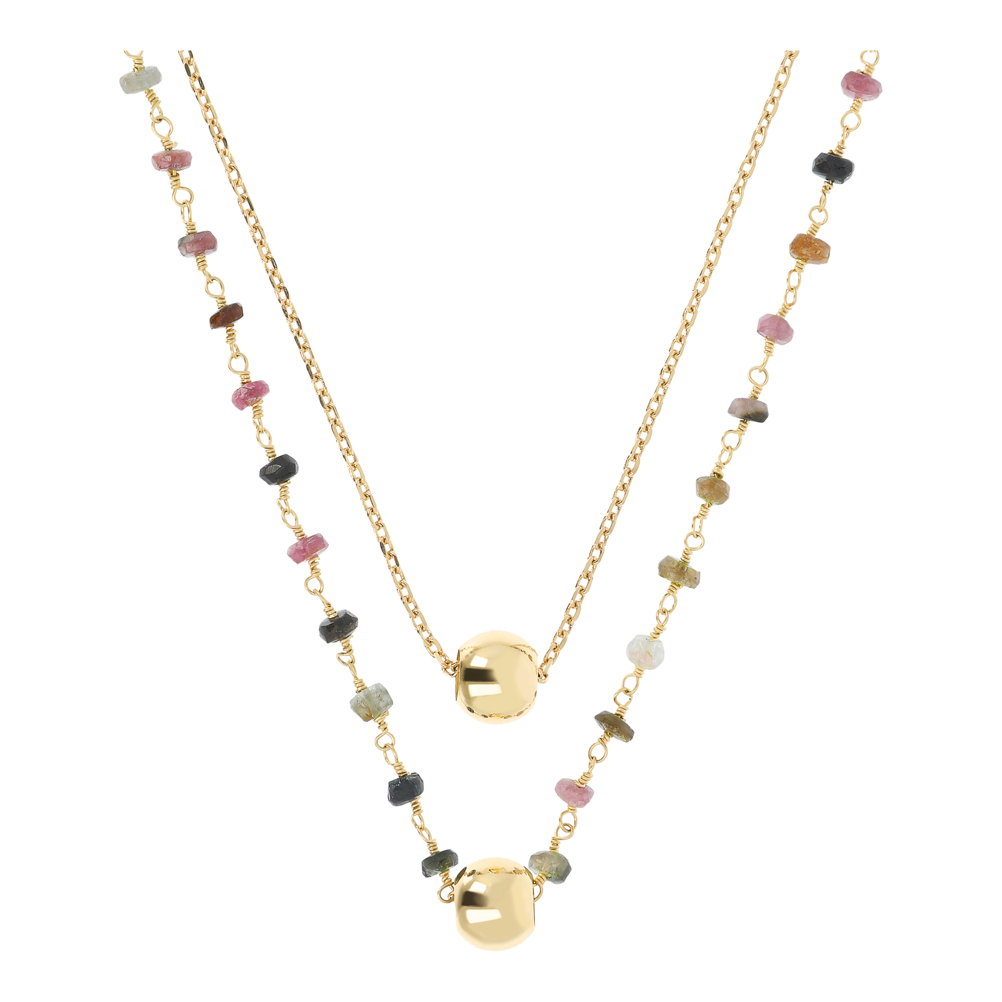 Collana Multifilo Golden con Doppio Pendente e Pietra Naturale