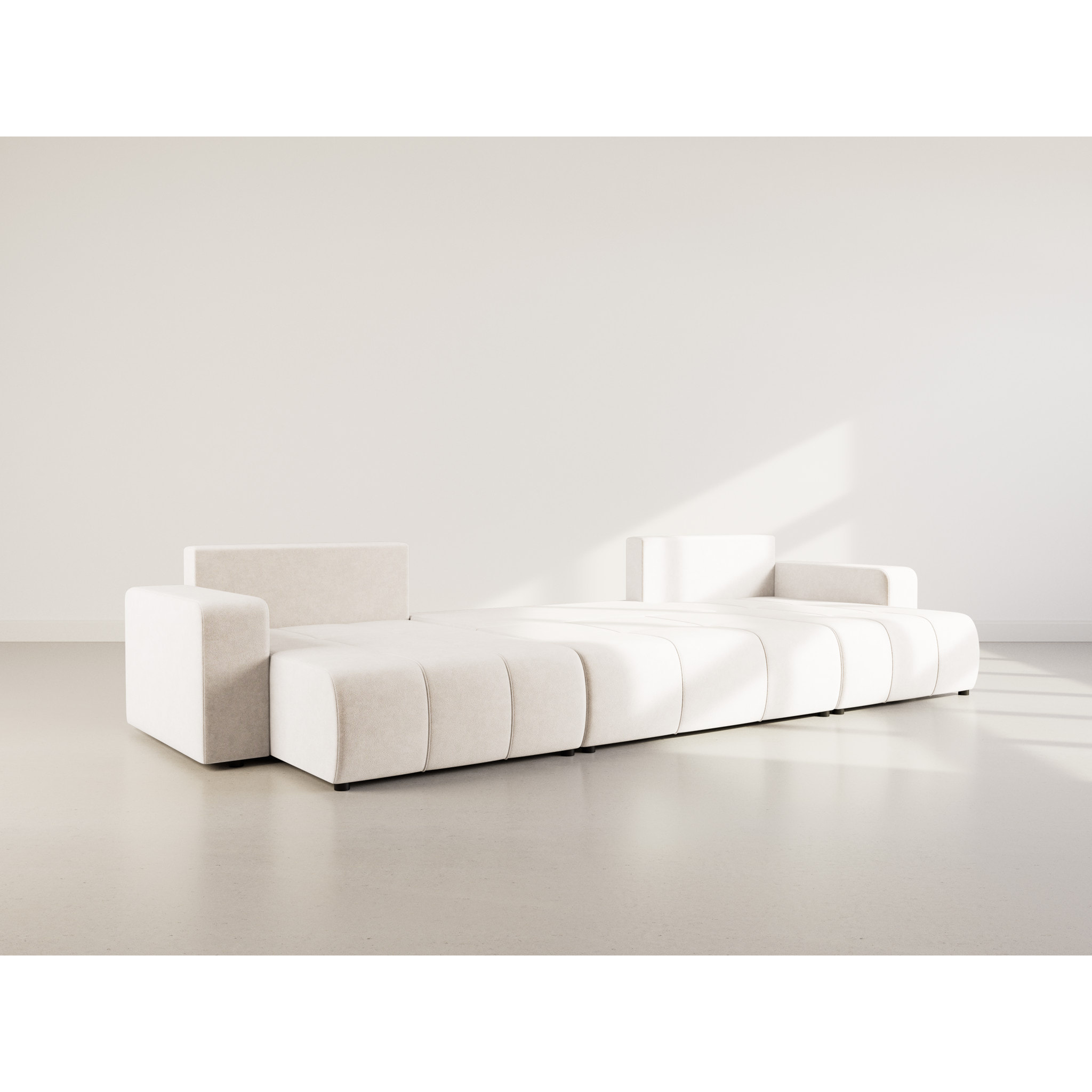 Nicole - Canapé panoramique en U 7 places convertible avec coffre en tissu - Beige