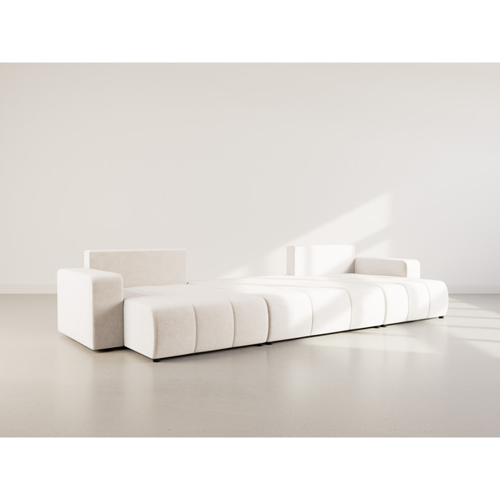 Nicole - Canapé panoramique en U 7 places convertible avec coffre en tissu - Beige