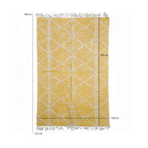 Tapis ethnique jaune en coton motifs et franges 120x180cm - MARA