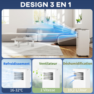 Climatiseur mobile 7000BTU 3 en 1 refroidissement ventilateur déshumidificateur télécommande kit d'évacution inclus blanc