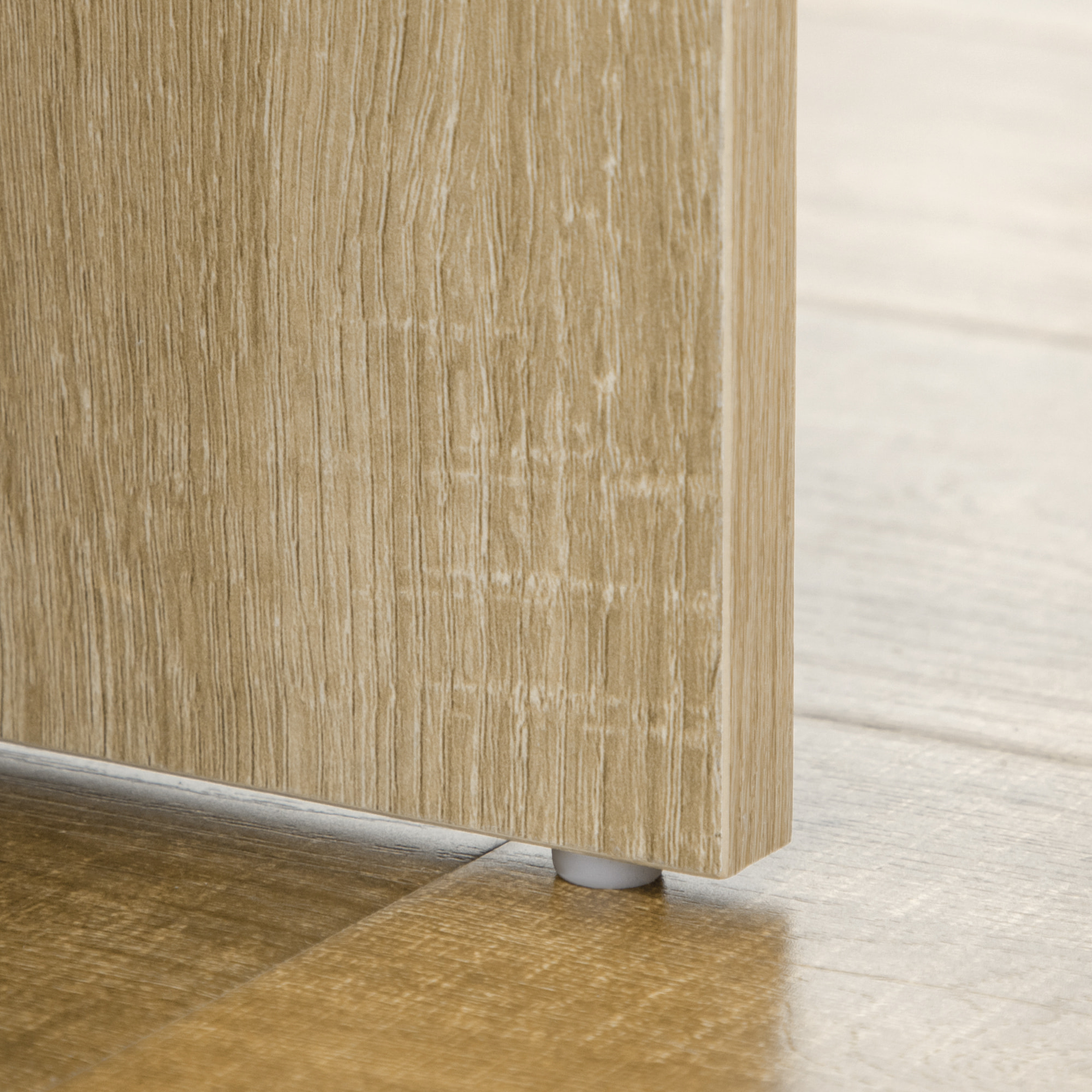 Ensemble coiffeuse tabouret design contemporain multi-rangement 4 tiroirs 4 étagères grand miroir aspect chêne clair blanc