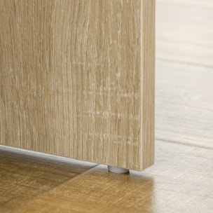 Ensemble coiffeuse tabouret design contemporain multi-rangement 4 tiroirs 4 étagères grand miroir aspect chêne clair blanc