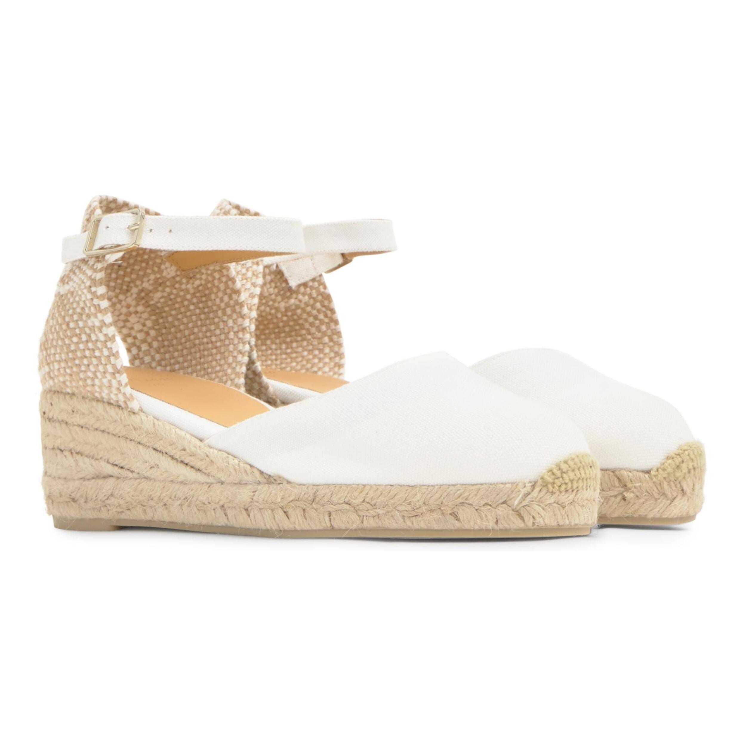 Alpargata de cuña 3 cm en lona de algodón con pulsera y hebilla