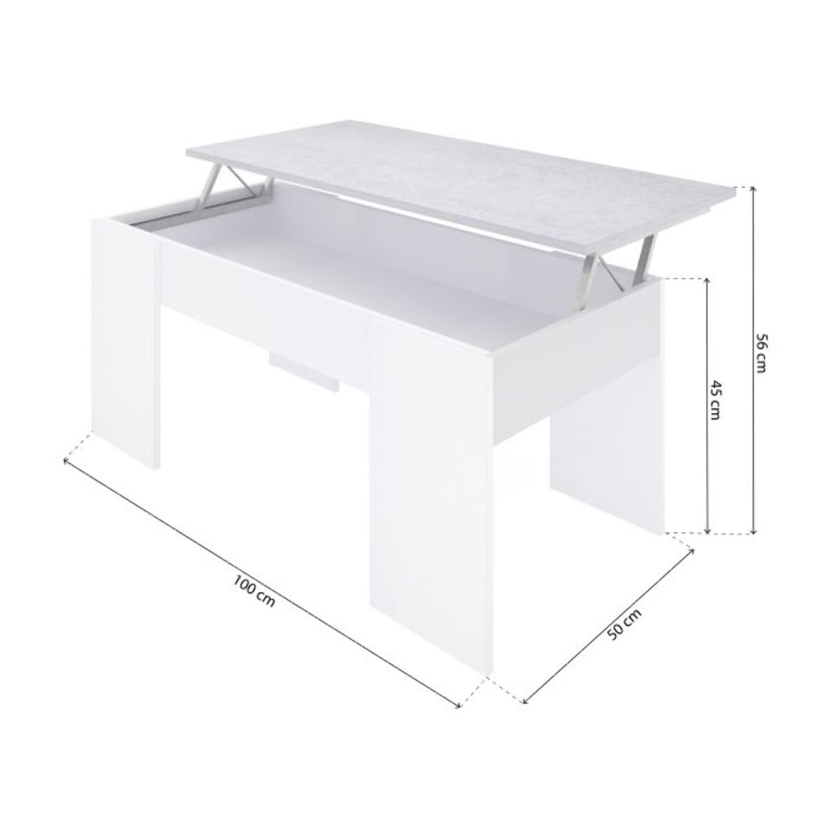 Mesa de centro elevable Vita Blanco Artik (Blanco Mate) - Gris Cemento