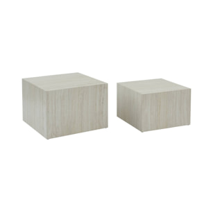 Lot de 2 tables basses effet marbre blanc cassé PAROS.  L 58 x l 58 x H 40cm / L 50 x l 50 x H 33cm